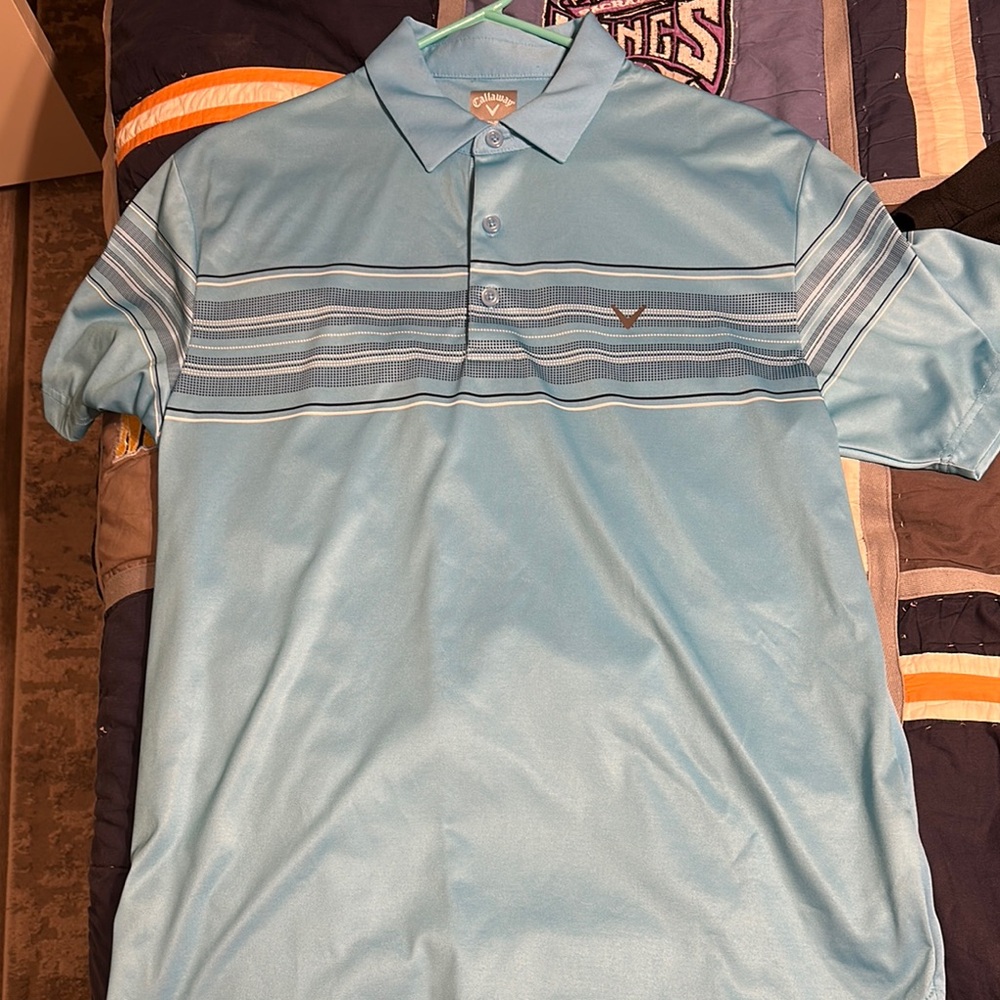 Callaway Light Blue Striped Polo Shirt